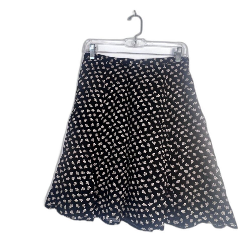 Casual Corner Vintage Black Flower Printed Aline Lined Skater Skirt Size 28
